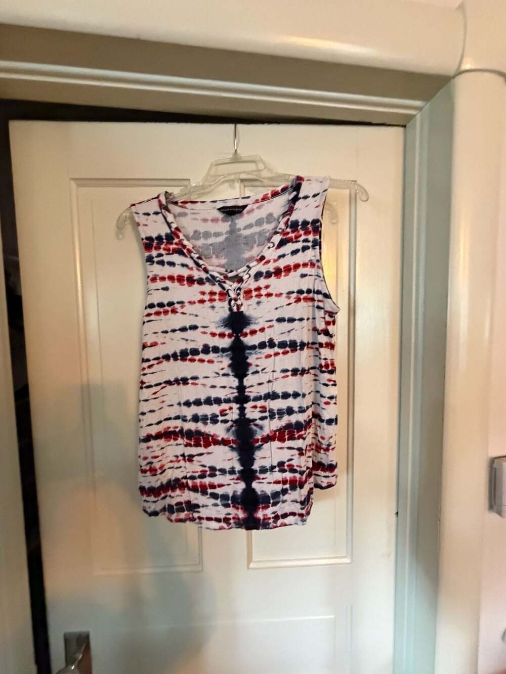 Rock & Republic Red White and Blue Tie Dye Laced V-Neck Tank Top